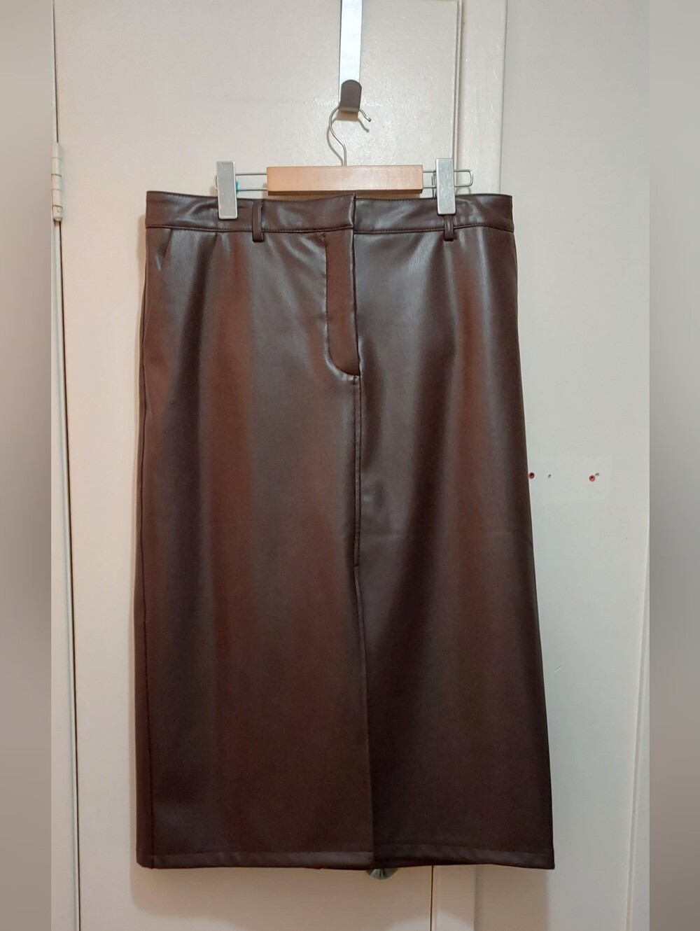 Brown Leather Skirt With Front Slit